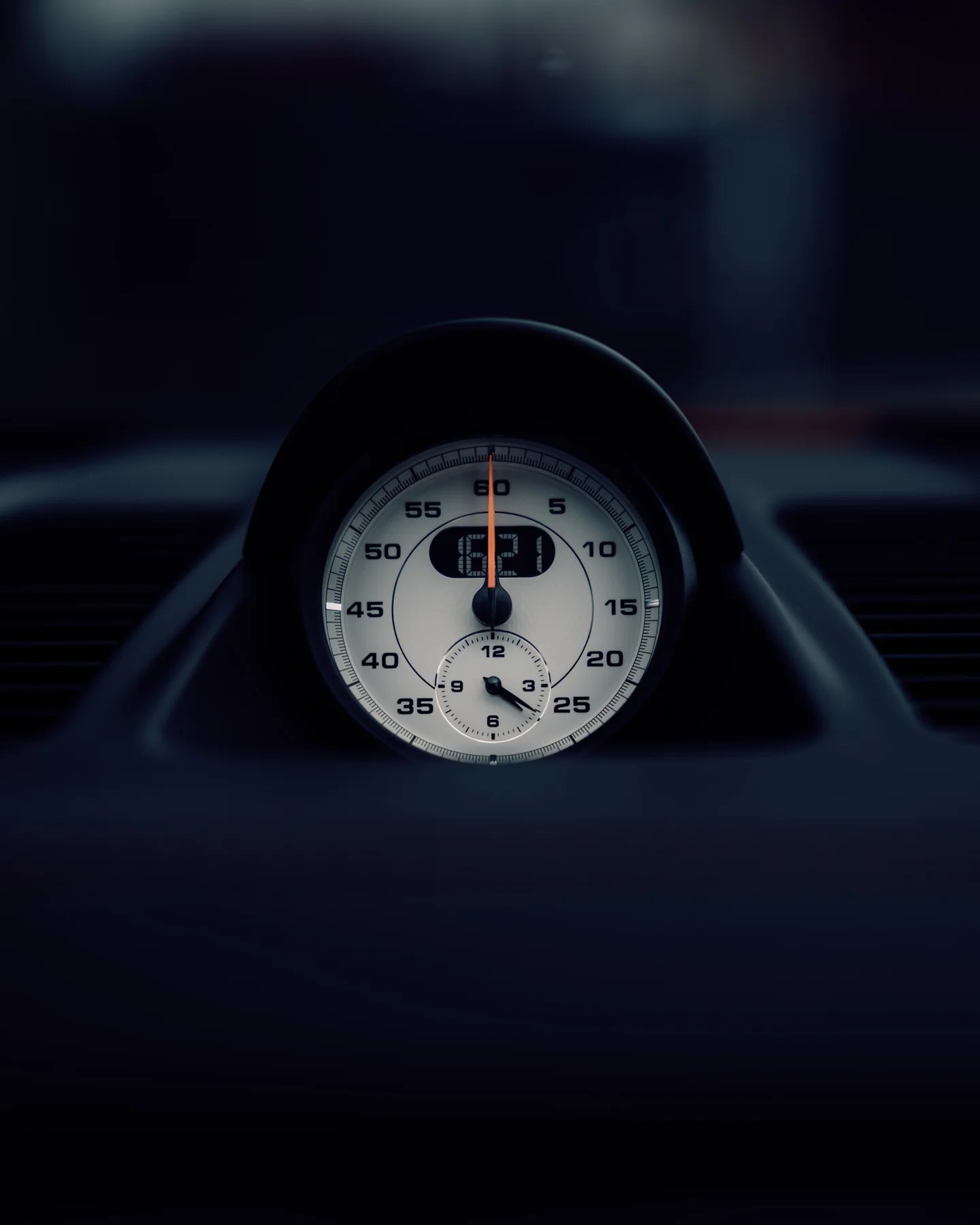 Stopwatch on a Porsche dashboard